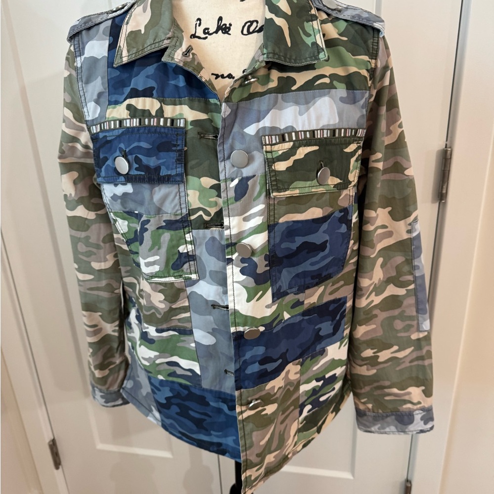 Ugly Camo Jacket Women's S Gap, Block Camo Colors Blue Green Gray Multi Purpose